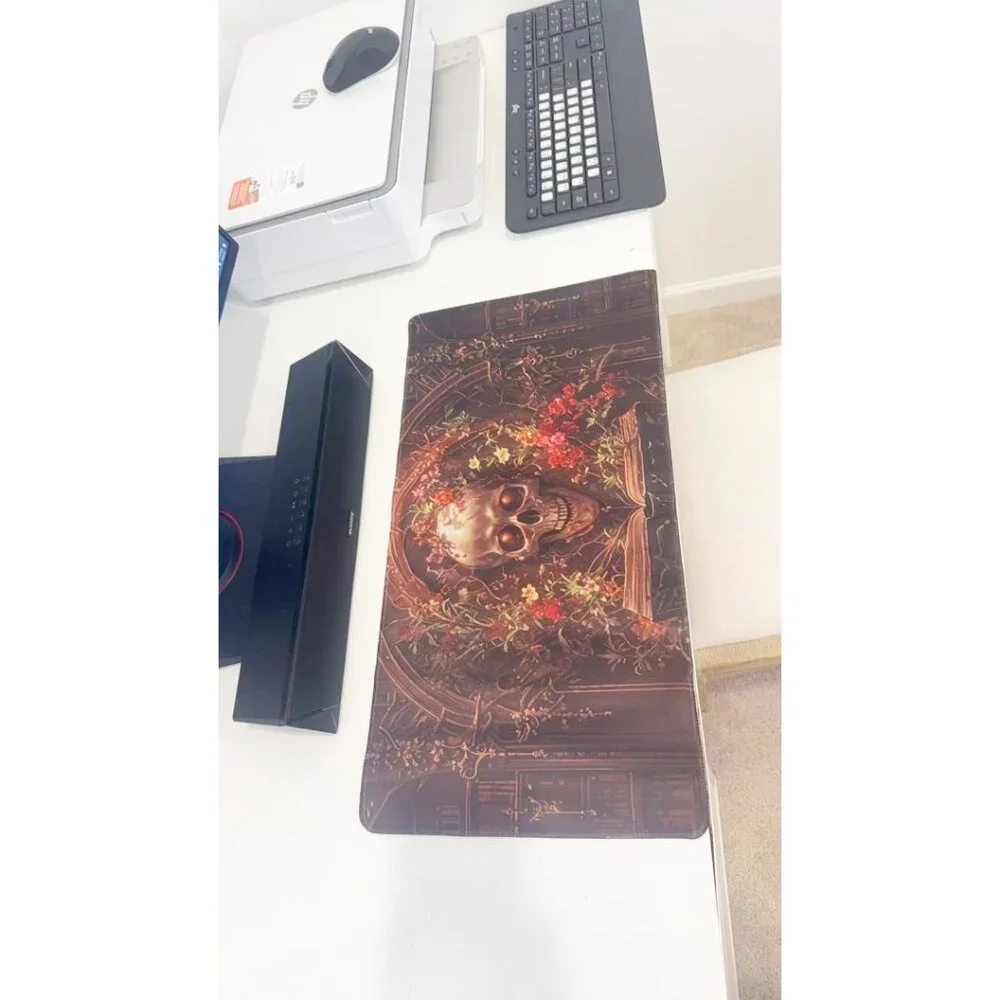 Vintage Floral Skull & Book Large Gaming Mouse Pad Anti-Slip Desk Mat for PC